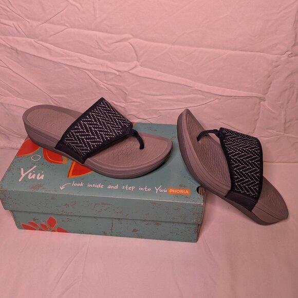Yuu Like New Women's Size 8.5 Fashion Platform Sandals, Navy/Grey With Box - Picture 1 of 8